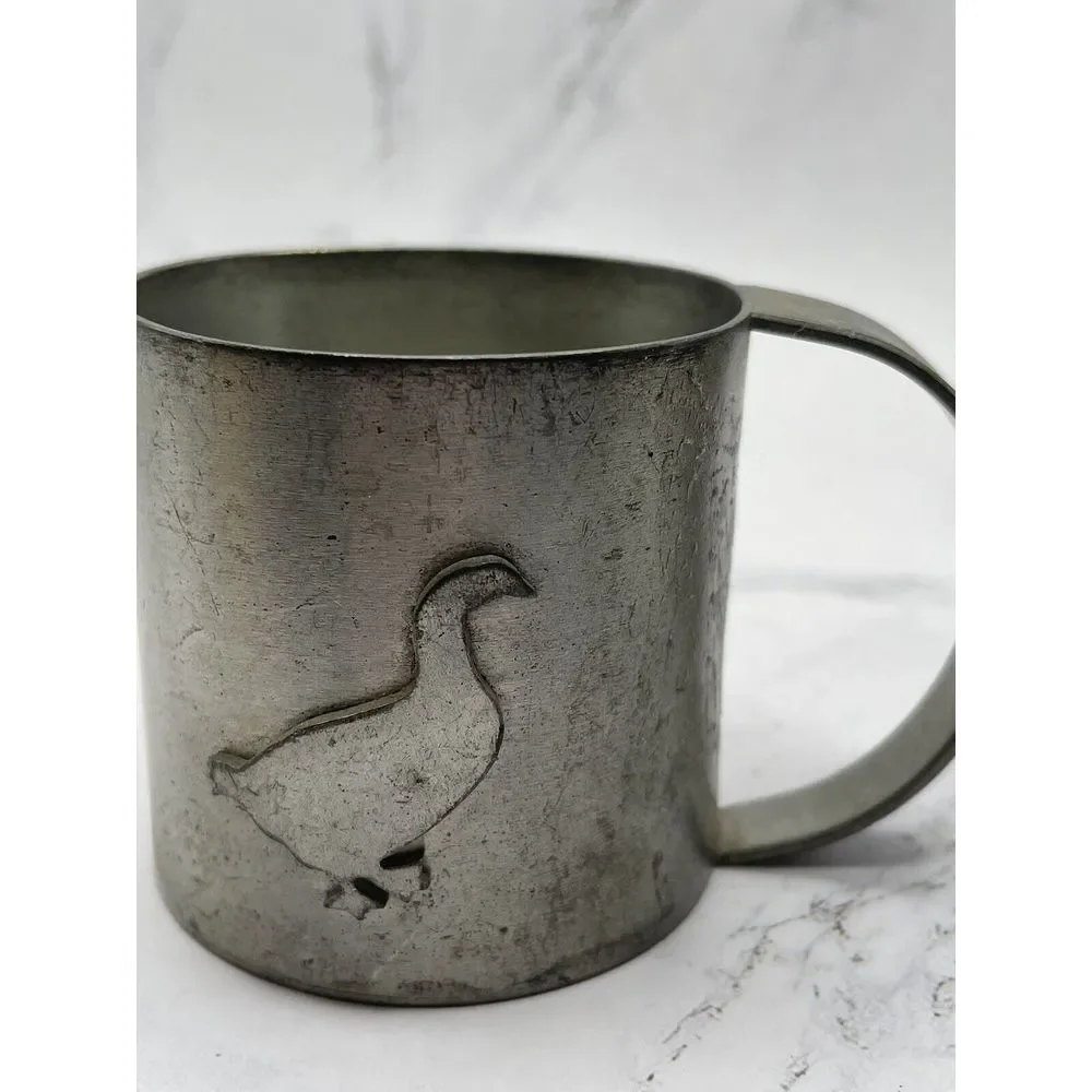 3 Children's Metal Cups w/Animals Duck, Horse,‎ Bear Vintage